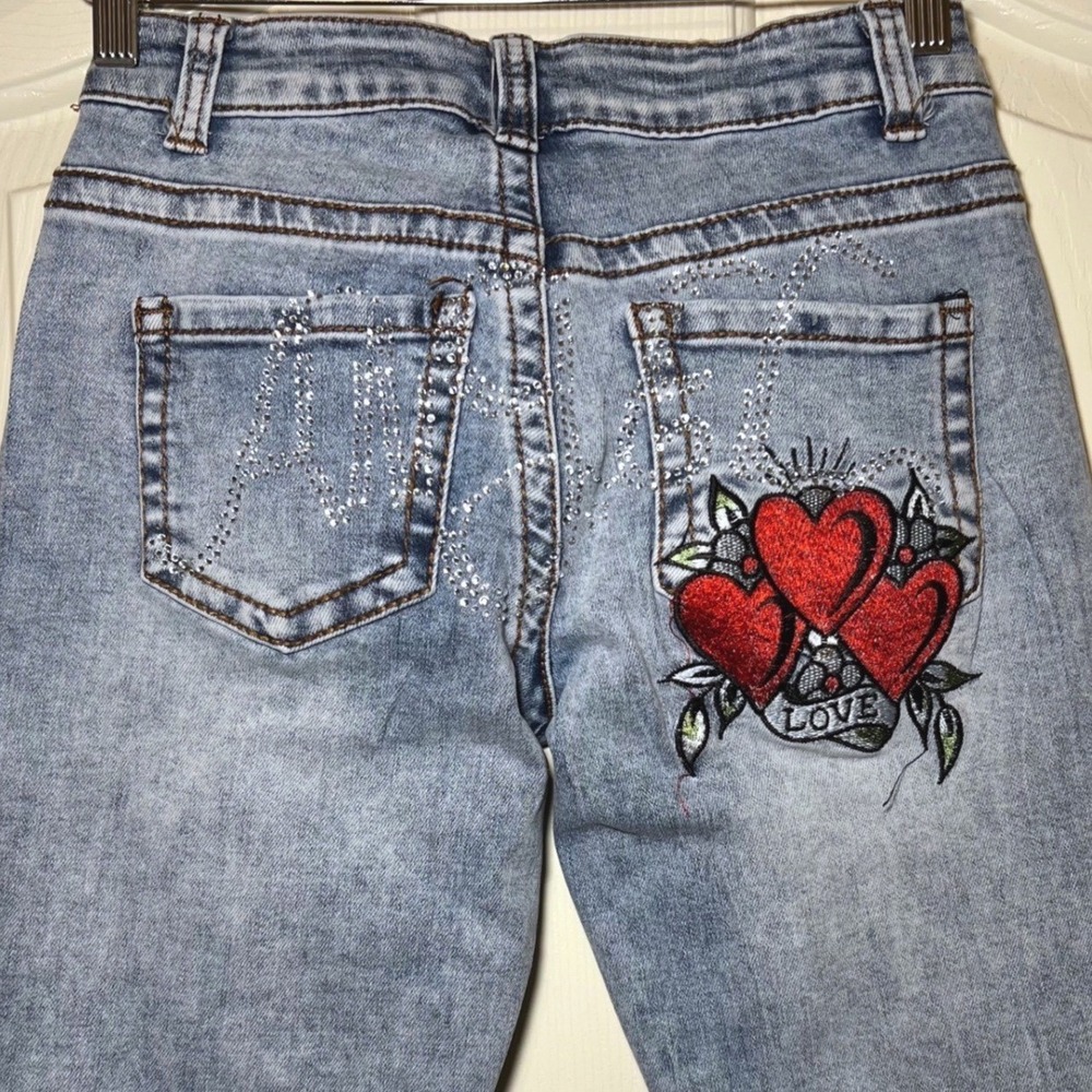Telepatia Womens Y2K Low Rise Bootcut jeans Ed‎ Hardy Style Embroidery Sz 5/27